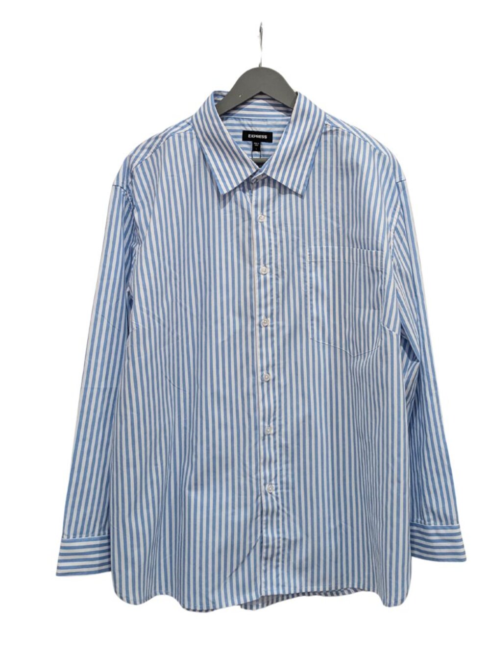 Express Boyfriend Shirt Women L Blue White Striped Cotton Button Down NWT - Picture 2 of 9